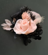 Load image into Gallery viewer, Blush pink &amp; black preserved flowers corsage &amp; buttonhole – school formal, prom, wedding
