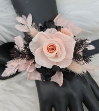Load image into Gallery viewer, Blush pink &amp; black preserved flowers corsage &amp; buttonhole – school formal, prom, wedding
