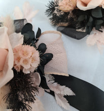 Load image into Gallery viewer, Blush pink &amp; black preserved flowers corsage &amp; buttonhole – school formal, prom, wedding
