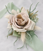 Load image into Gallery viewer, Simple sage green everlasting flowers corsage – school formal, prom, wedding
