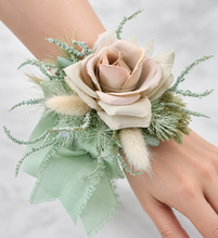 Load image into Gallery viewer, Simple sage green everlasting flowers corsage – school formal, prom, wedding
