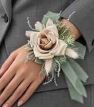 Load image into Gallery viewer, Simple sage green everlasting flowers corsage – school formal, prom, wedding
