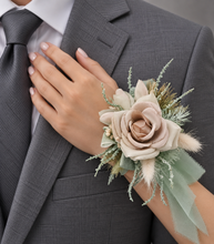 Load image into Gallery viewer, Simple sage green everlasting flowers corsage – school formal, prom, wedding
