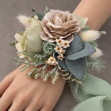 Load image into Gallery viewer, Green, sage green sand colours everlasting flowers corsage – school formal, prom, wedding
