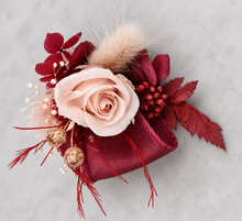 Load image into Gallery viewer, Blush pink &amp; burgundy preserved flowers corsage &amp; buttonhole – school formal, prom, wedding
