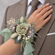 Load image into Gallery viewer, Sand &amp; sage green everlasting flowers corsage – school formal, prom, wedding
