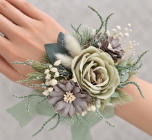 Load image into Gallery viewer, Sand &amp; sage green everlasting flowers corsage – school formal, prom, wedding
