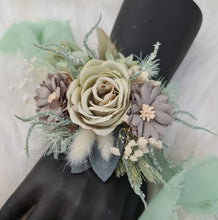 Load image into Gallery viewer, Sand &amp; sage green everlasting flowers corsage – school formal, prom, wedding
