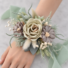 Load image into Gallery viewer, Sand &amp; sage green everlasting flowers corsage – school formal, prom, wedding

