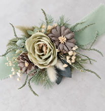 Load image into Gallery viewer, Sand &amp; sage green everlasting flowers corsage – school formal, prom, wedding
