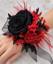 Load image into Gallery viewer, Oversized fully preserved black &amp; red corsage – school formal, prom, graduation
