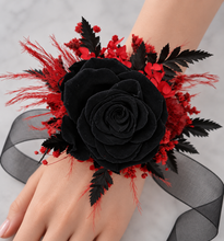 Load image into Gallery viewer, Oversized fully preserved black &amp; red corsage – school formal, prom, graduation
