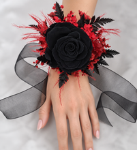 Load image into Gallery viewer, Oversized fully preserved black &amp; red corsage – school formal, prom, graduation
