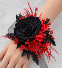 Load image into Gallery viewer, Oversized fully preserved black &amp; red corsage – school formal, prom, graduation
