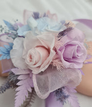 Load image into Gallery viewer, Preserved flowers pastel colour corsage blue, pink &amp; violet – school formal, prom, graduation
