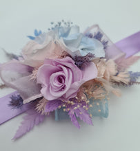 Load image into Gallery viewer, Preserved flowers pastel colour corsage blue, pink &amp; violet – school formal, prom, graduation
