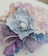 Load image into Gallery viewer, Preserved flowers pastel colour corsage blue, pink &amp; violet – school formal, prom, graduation
