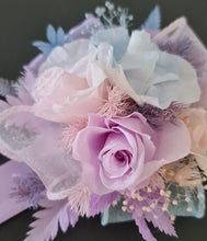Load image into Gallery viewer, Preserved flowers pastel colour corsage blue, pink &amp; violet – school formal, prom, graduation
