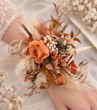 Load image into Gallery viewer, Rustic orange preserved flowers corsage – school formal, prom, graduation
