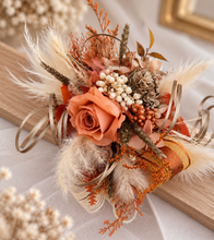 Load image into Gallery viewer, Rustic orange preserved flowers corsage – school formal, prom, graduation
