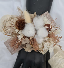 Load image into Gallery viewer, Boho preserved flowers &amp; cotton flower corsage - school formal, prom, graduation
