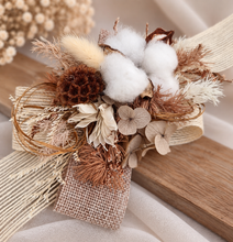 Load image into Gallery viewer, Boho preserved flowers &amp; cotton flower corsage - school formal, prom, graduation
