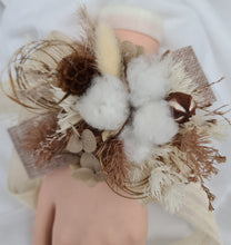 Load image into Gallery viewer, Boho preserved flowers &amp; cotton flower corsage - school formal, prom, graduation
