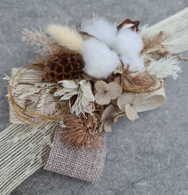 Load image into Gallery viewer, Boho preserved flowers &amp; cotton flower corsage - school formal, prom, graduation
