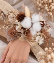 Load image into Gallery viewer, Boho preserved flowers &amp; cotton flower corsage - school formal, prom, graduation
