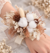 Load image into Gallery viewer, Boho preserved flowers &amp; cotton flower corsage - school formal, prom, graduation
