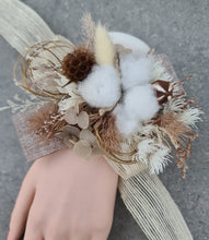 Load image into Gallery viewer, Boho preserved flowers &amp; cotton flower corsage - school formal, prom, graduation

