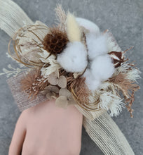 Load image into Gallery viewer, Boho preserved flowers &amp; cotton flower corsage - school formal, prom, graduation
