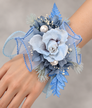 Load image into Gallery viewer, Pastel blue reflexed rose preserved flowers corsage - school formal, prom, graduation
