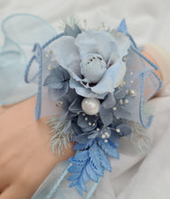 Load image into Gallery viewer, Pastel blue reflexed rose preserved flowers corsage - school formal, prom, graduation

