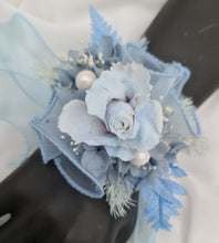 Load image into Gallery viewer, Pastel blue reflexed rose preserved flowers corsage - school formal, prom, graduation
