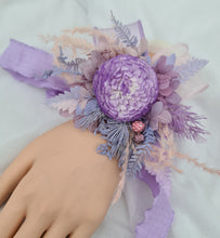 Load image into Gallery viewer, Everlasting flowers violet, purple &amp; pink corsage w crystals – school formal, prom, graduation, wedding
