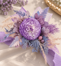 Load image into Gallery viewer, Everlasting flowers violet, purple &amp; pink corsage w crystals – school formal, prom, graduation, wedding
