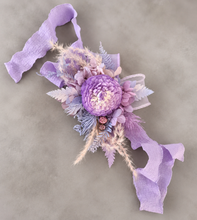 Load image into Gallery viewer, Everlasting flowers violet, purple &amp; pink corsage w crystals – school formal, prom, graduation, wedding
