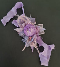 Load image into Gallery viewer, Everlasting flowers violet, purple &amp; pink corsage w crystals – school formal, prom, graduation, wedding
