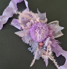 Load image into Gallery viewer, Everlasting flowers violet, purple &amp; pink corsage w crystals – school formal, prom, graduation, wedding

