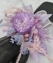 Load image into Gallery viewer, Everlasting flowers violet, purple &amp; pink corsage w crystals – school formal, prom, graduation, wedding
