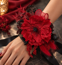 Load image into Gallery viewer, Black &amp; red poppy flower corsage – school formal, prom, graduation, wedding
