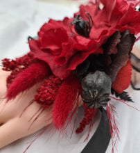 Load image into Gallery viewer, Black &amp; red poppy flower corsage – school formal, prom, graduation, wedding
