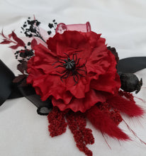 Load image into Gallery viewer, Black &amp; red poppy flower corsage – school formal, prom, graduation, wedding
