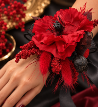 Load image into Gallery viewer, Black &amp; red poppy flower corsage – school formal, prom, graduation, wedding
