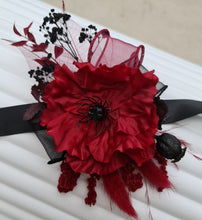 Load image into Gallery viewer, Black &amp; red poppy flower corsage – school formal, prom, graduation, wedding

