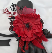 Load image into Gallery viewer, Black &amp; red poppy flower corsage – school formal, prom, graduation, wedding
