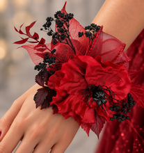 Load image into Gallery viewer, Black &amp; red poppy flower corsage – school formal, prom, graduation, wedding
