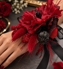 Load image into Gallery viewer, Black &amp; red poppy flower corsage – school formal, prom, graduation, wedding
