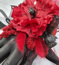 Load image into Gallery viewer, Black &amp; red poppy flower corsage – school formal, prom, graduation, wedding
